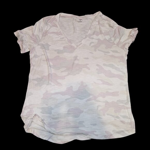 Old Navy Pink & Gray Camo V-Neck Tee – Size Medium – Soft Casual Top - Picture 2 of 5